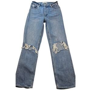 Ultra High Rise 90s Straight Jean light double knee destroyed distressed A&F 2